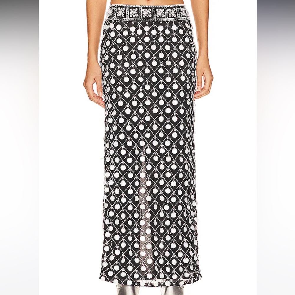 MAJORELLE Black and White Cut Out Pencil Maxi Skirt
